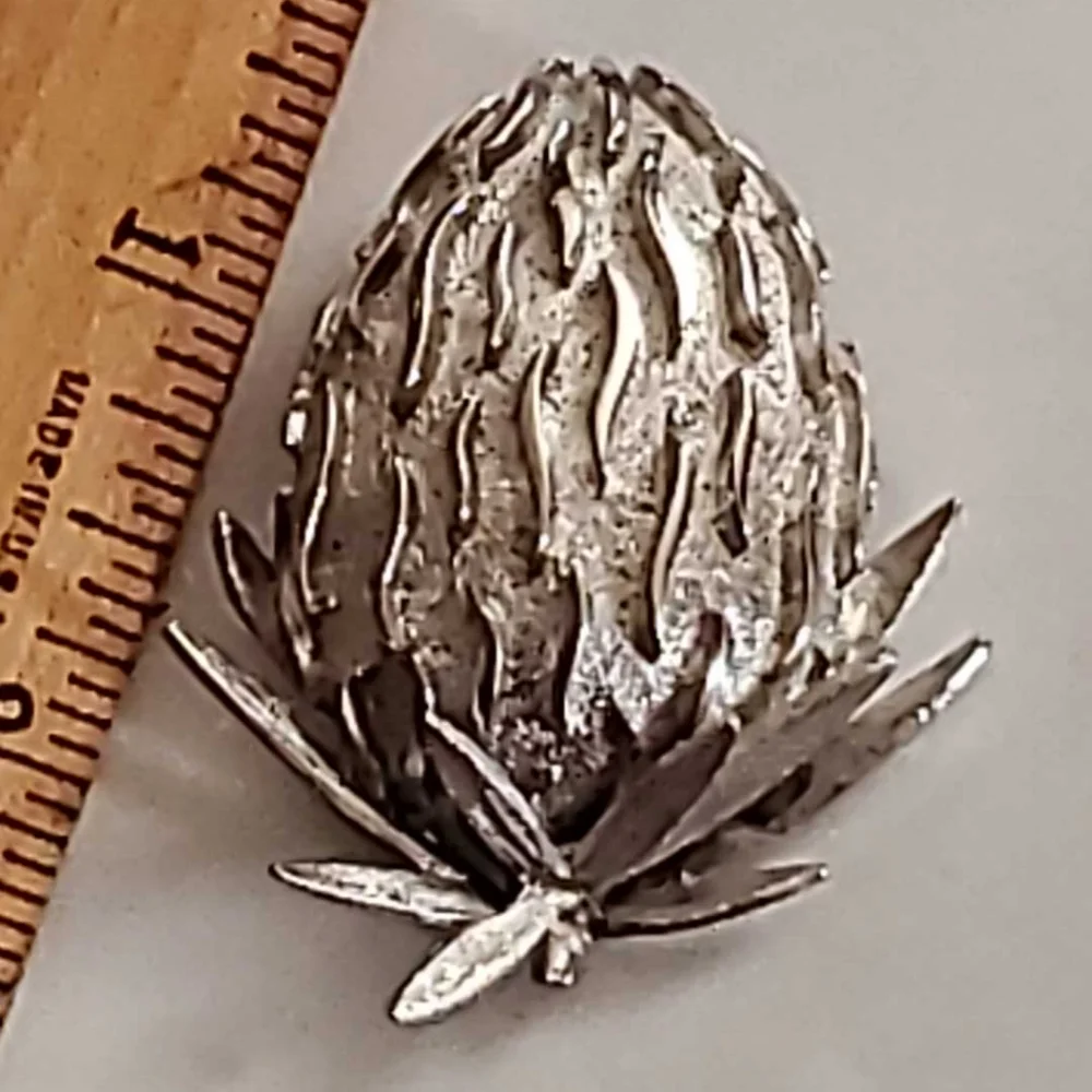 Mid Century 1960 Silver Tone Summer Strawberry Brooch Vintage Fashion Jewelry